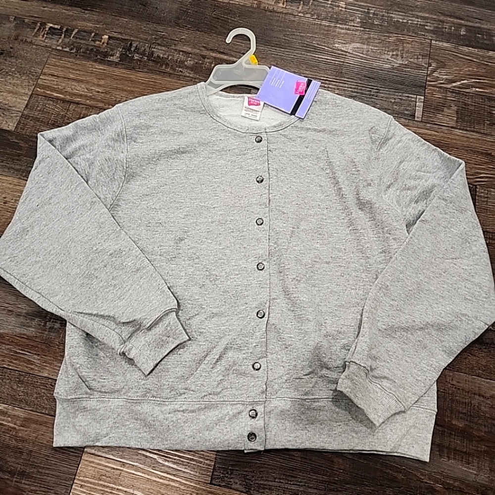 Hanes Gray Cardigan Sweater with Ribbed Details